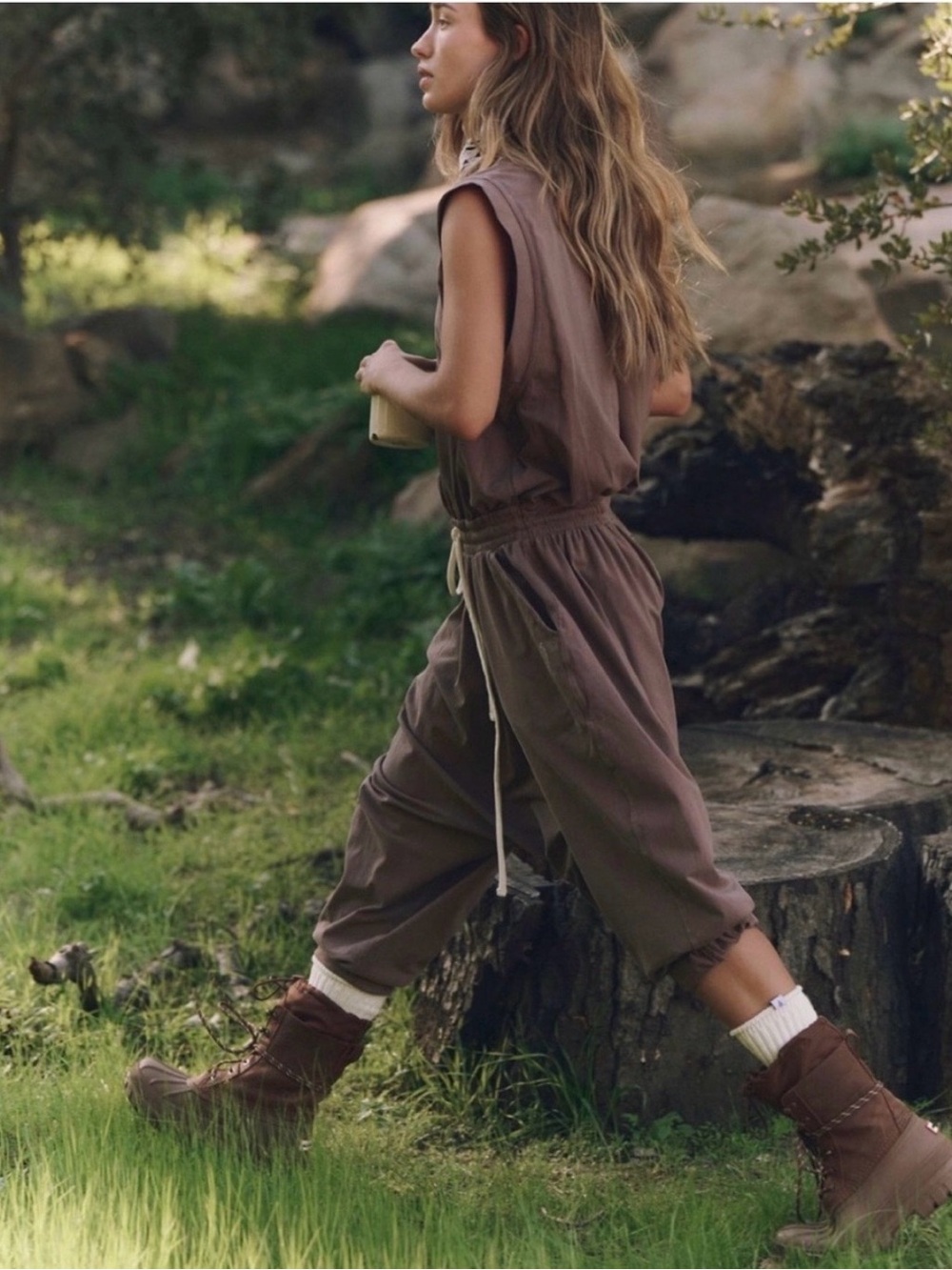 Free People Hot Shot Harem Onesie Brown Small (generous) Sold Out NWT!